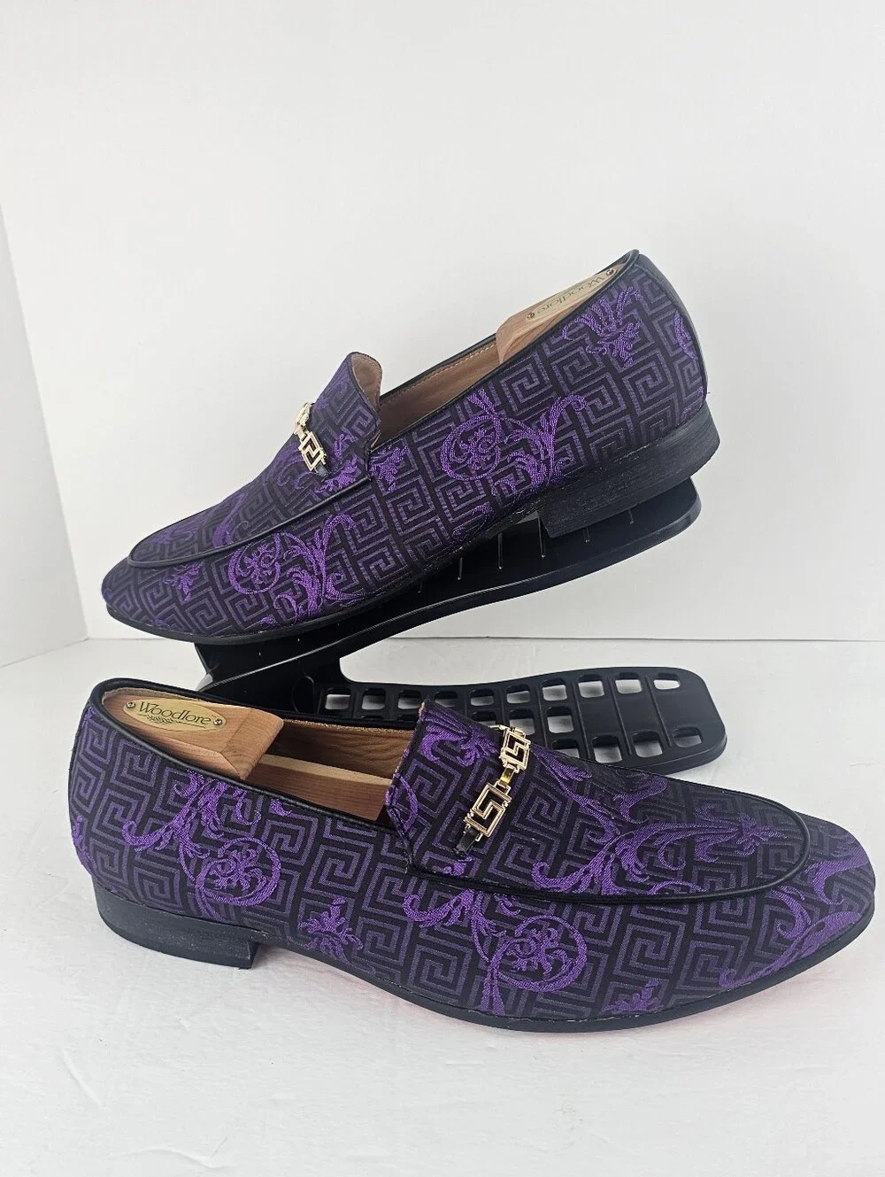 Barabas Men's Greek Pattern Floral Baroque Prom Wedding Dress Loafers Purple 11